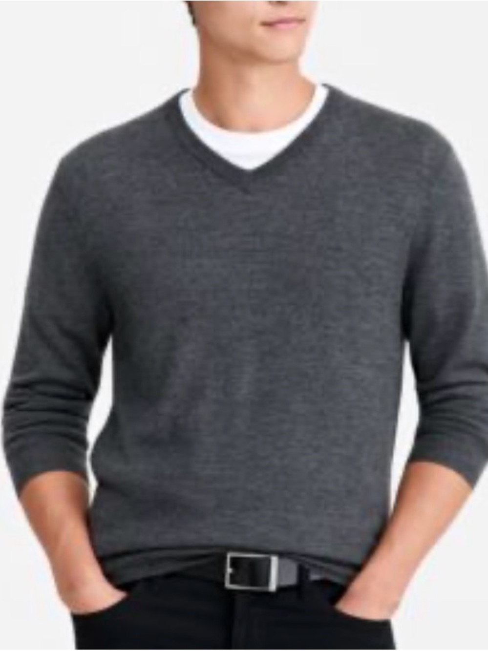 NWT Macy’s Alfani Men’s Charcoal Gray V-Neck Merino Wool Sweater - Minimalist XL